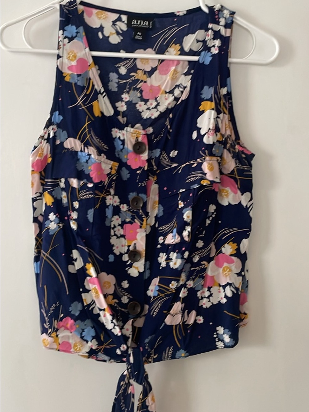 a.n.a Navy Floral Button-Front Tie Hem Camisole